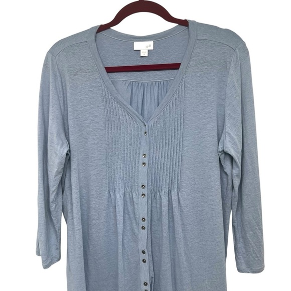 J. Jill Slate Blue Linen Modal Pintuck Button Front Casual Blouse Top Medium - Picture 4 of 9